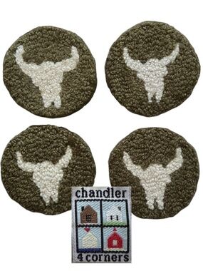 CHANDLER 4 CORNERS Coasters Buffalo Skull (set of 4) Hooked Wool Laura Megroy